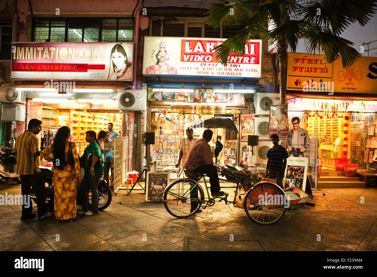 Little India au crépuscule.George Town, Penang, Malaisie Banque D'Images