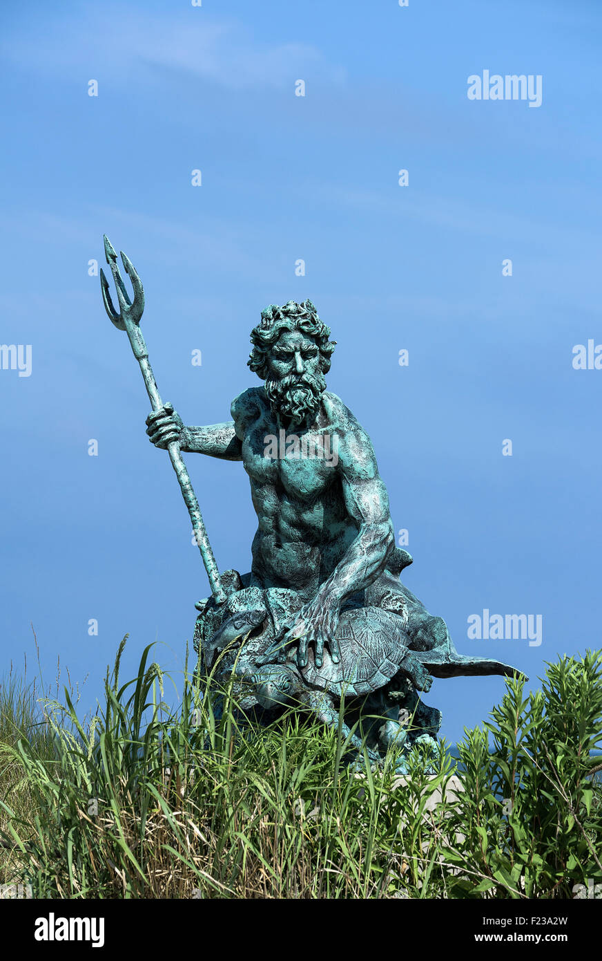 King Neptune maquette sculpture à Cape Charles Beach, Virginia, USA Banque D'Images