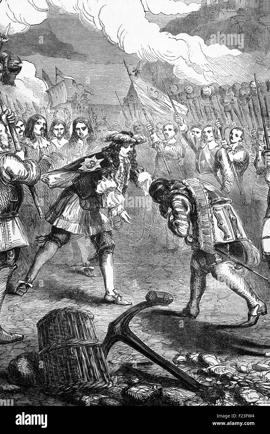 Après la mort de Cromwell en 1658, le roi Charles II est arrivé à Douvres le 25 mai 1660 et atteint Londres le 29 mai, son 30e anniversaire. Banque D'Images