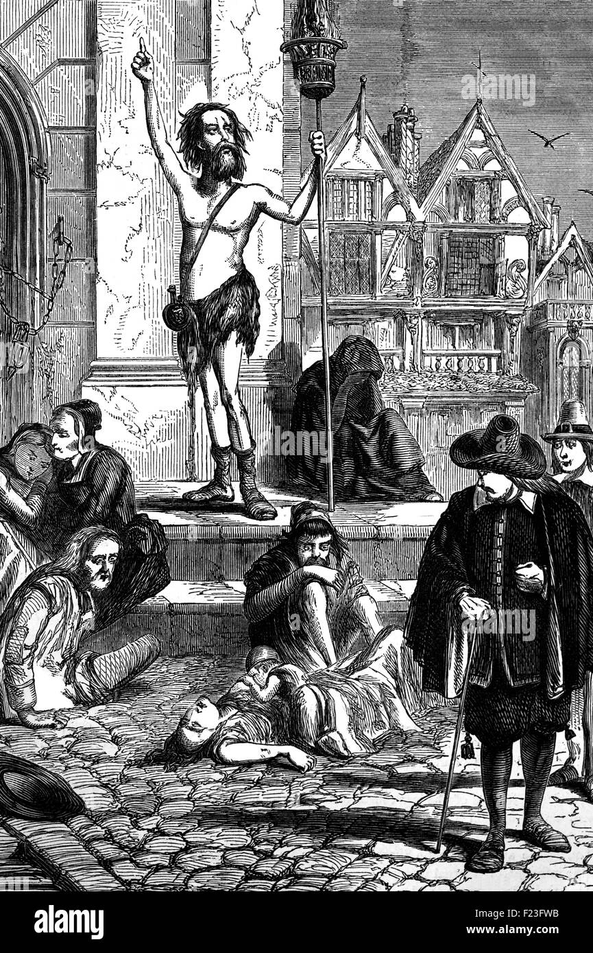 Un "enthusiast" dénonçant Londres pendant la grande peste (1664-1666), la dernière grande épidémie de la peste bubonique à se produire dans le royaume d'Angleterre. La grande peste ont tué environ 100 000 personnes, soit environ 20  % de la population de Londres. Banque D'Images