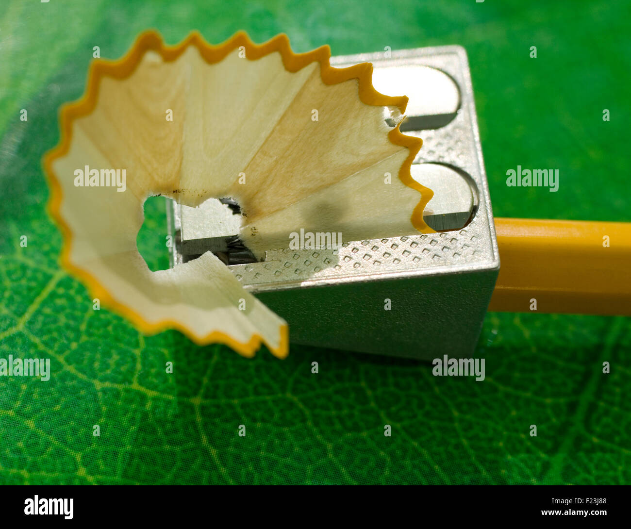 Crayon Crayon sharpner et sur la texture verte Banque D'Images