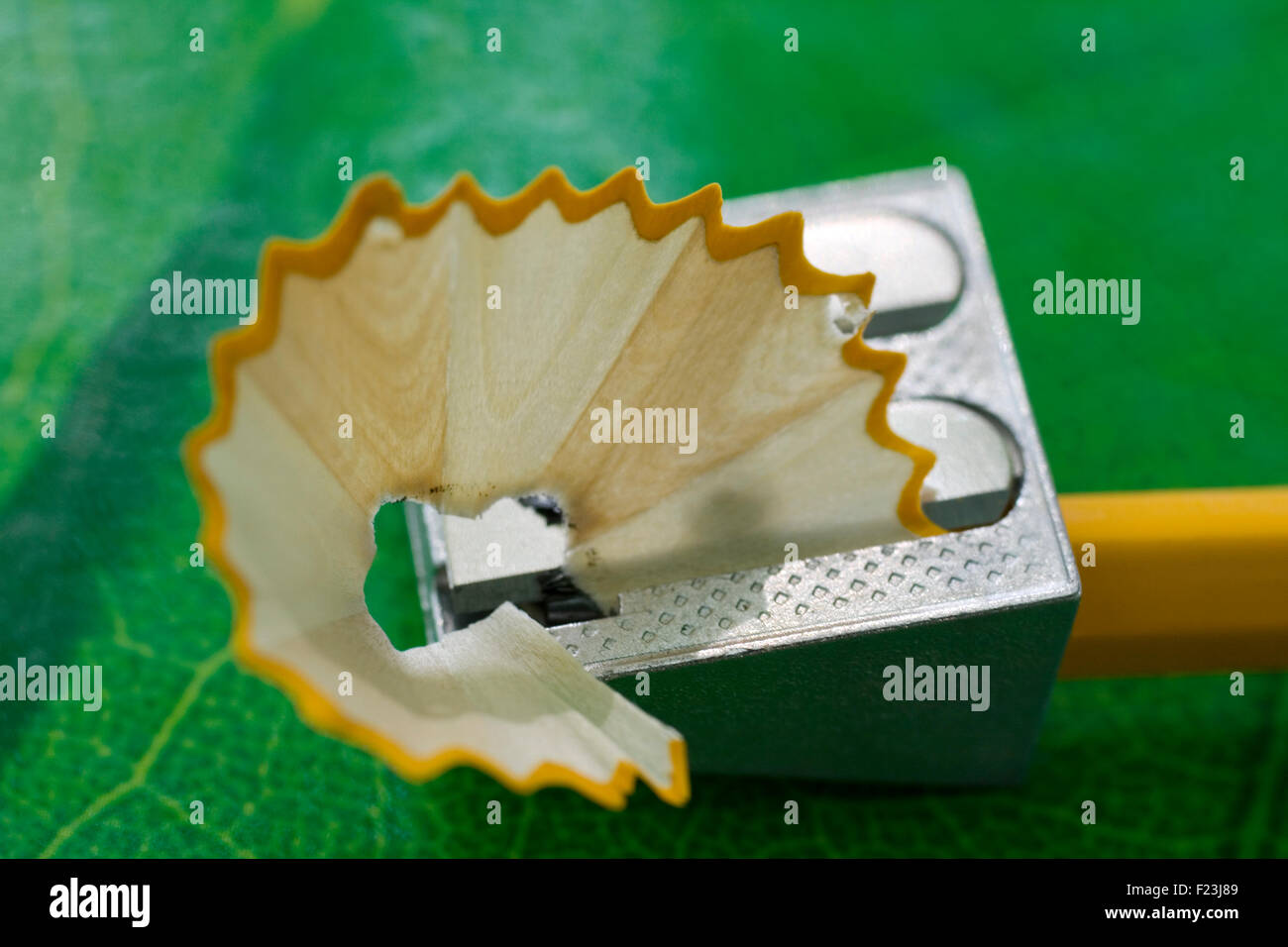 Crayon Crayon sharpner et sur la texture verte Banque D'Images