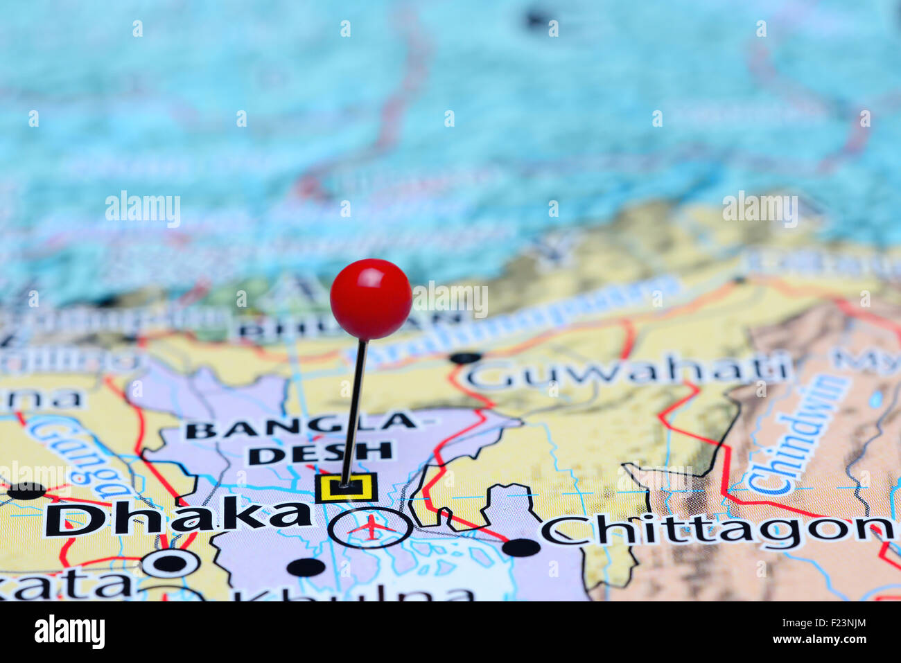 Dhaka épinglée sur une carte de l'Asie Banque D'Images