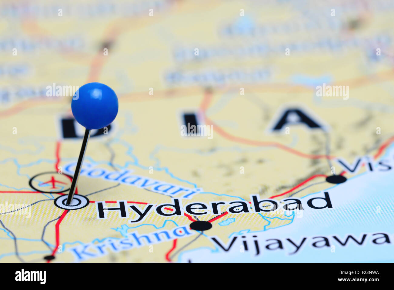 Hyderabad sur une carte de l'Asie Banque D'Images