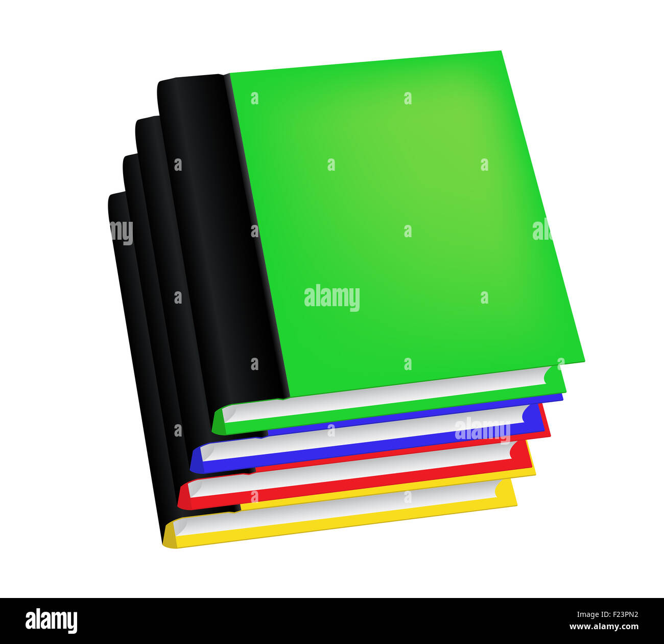 Pile de livres de couleur réaliste avec couvercles vides. Vector illustration isolé sur fond blanc Banque D'Images