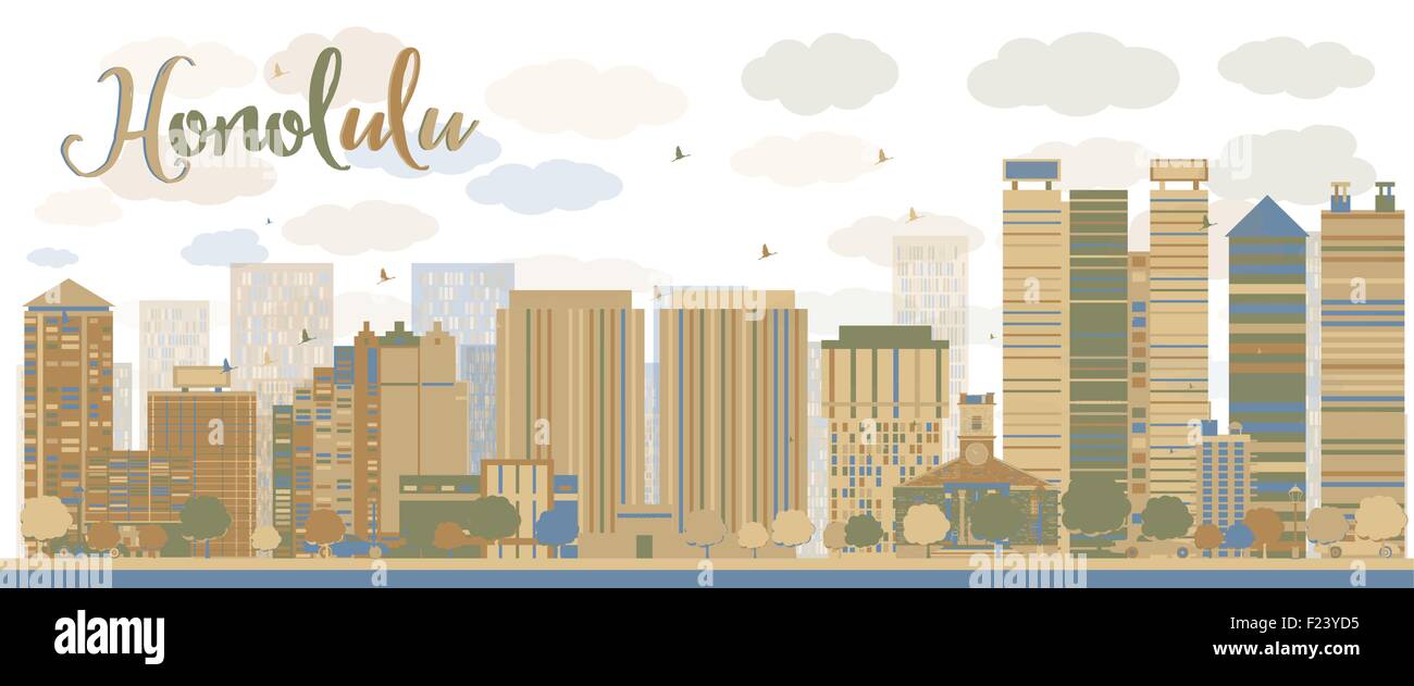 Hawaii Honolulu avec toits de bâtiments et de couleur bleu ciel. Vector illustration Illustration de Vecteur