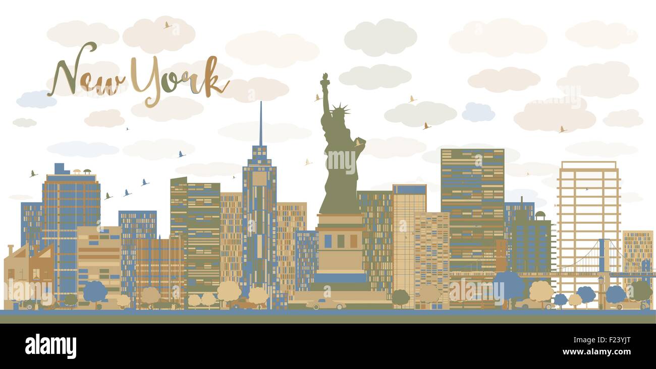 L'architecture de la ville de New York skyline avec bâtiments bleu et brun. Vector illustration Illustration de Vecteur