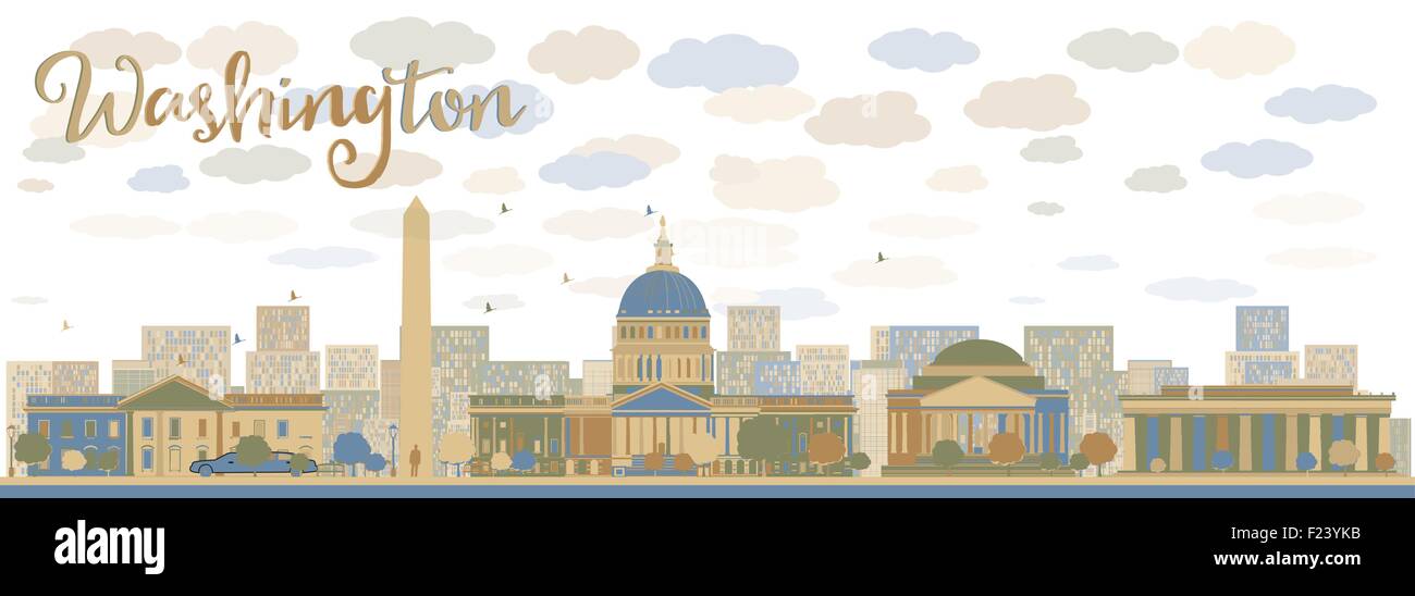 Washington DC city skyline. Vector illustration avec Ciel et nuages Illustration de Vecteur