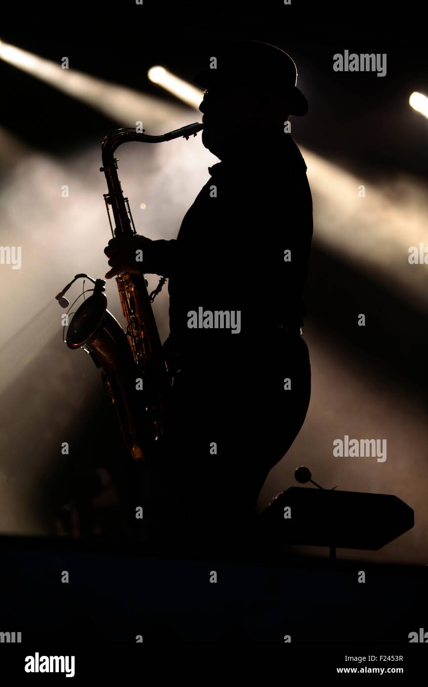 Le saxophoniste folie Lee Thompson Banque D'Images