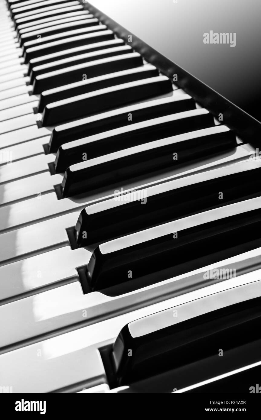 Touches Piano close up noir et blanc Banque D'Images