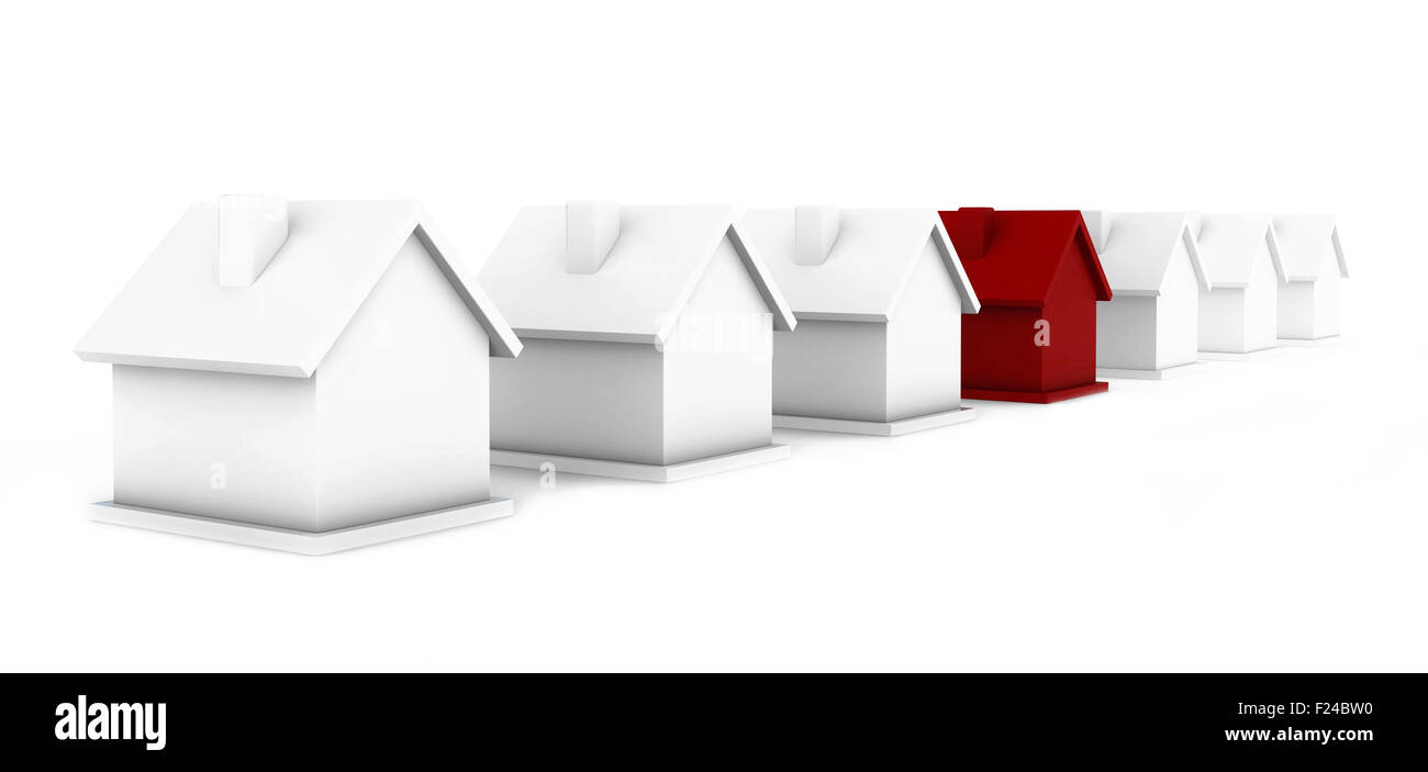 Petite maison grise sur fond blanc Banque D'Images