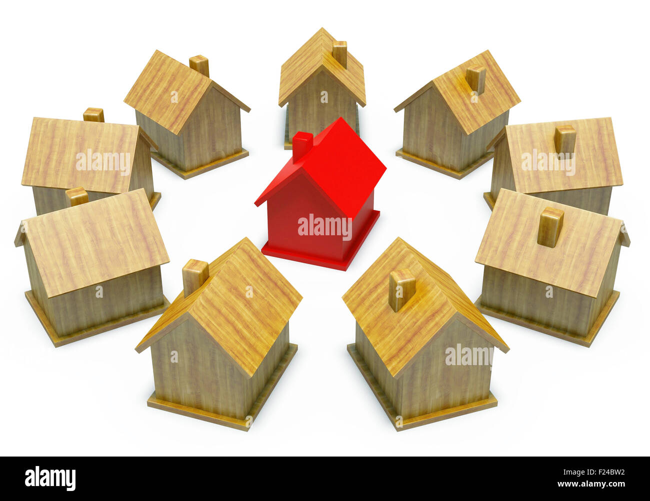 Les petites maisons en bois debout sur un fond blanc Circle Banque D'Images