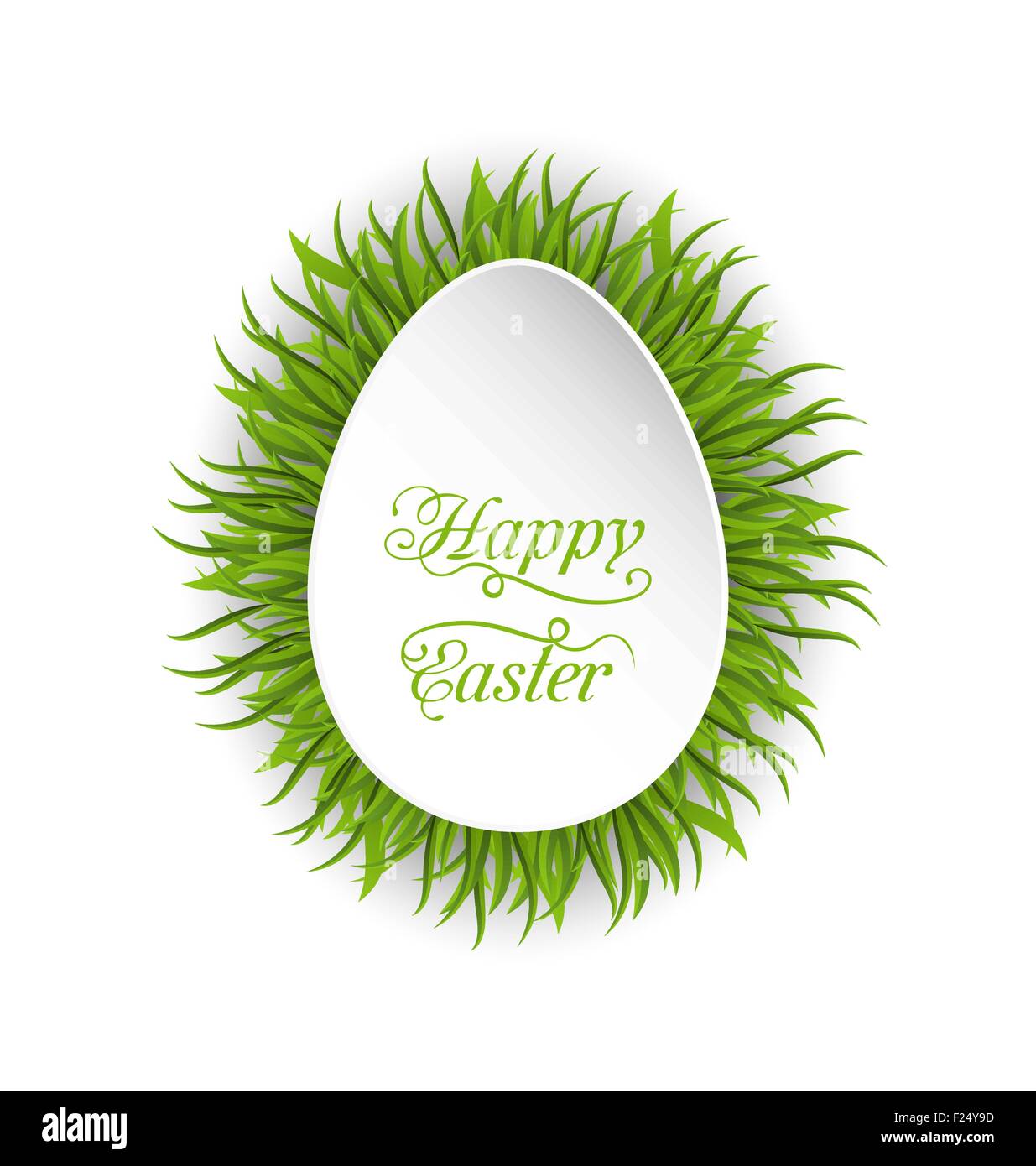 Joyeuses Pâques carte en papier en forme d'herbe verte avec des oeufs Illustration de Vecteur