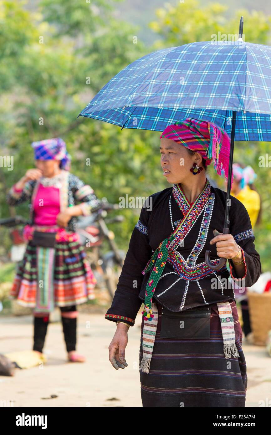 Vietnam, province de Lai Chau, femme de la minorité ethnique des Hmongs noirs Banque D'Images
