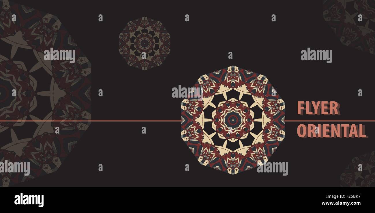 Flayer template design de couleur brune. Retro Abstract Background Mandala ornés de carte de vœux, brochure, carte ou Invitation à la charia islamique, Arabe, Indienne, ottomane, motifs asiatiques. Flyer artwork Illustration de Vecteur