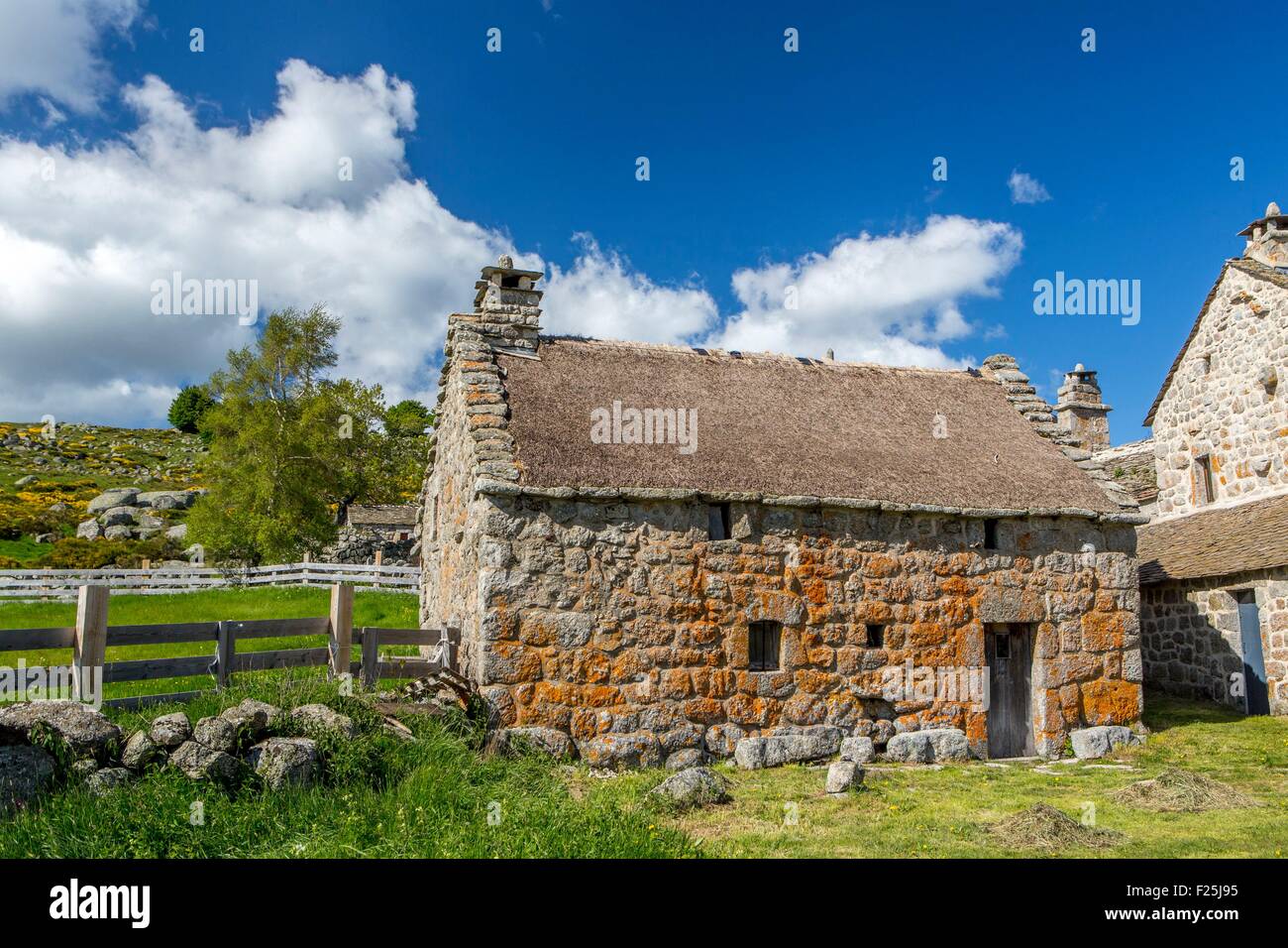 La France, la Lozère, les Causses et les Cévennes, paysage culturel agropastoraux méditerranéens, inscrite au Patrimoine Mondial de l'UNESCO, le Parc National des Cévennes (Parc National des Cévennes), classé réserve de biosphère par l'UNESCO, le Mont Lozère, hameau de Bellecoste Banque D'Images