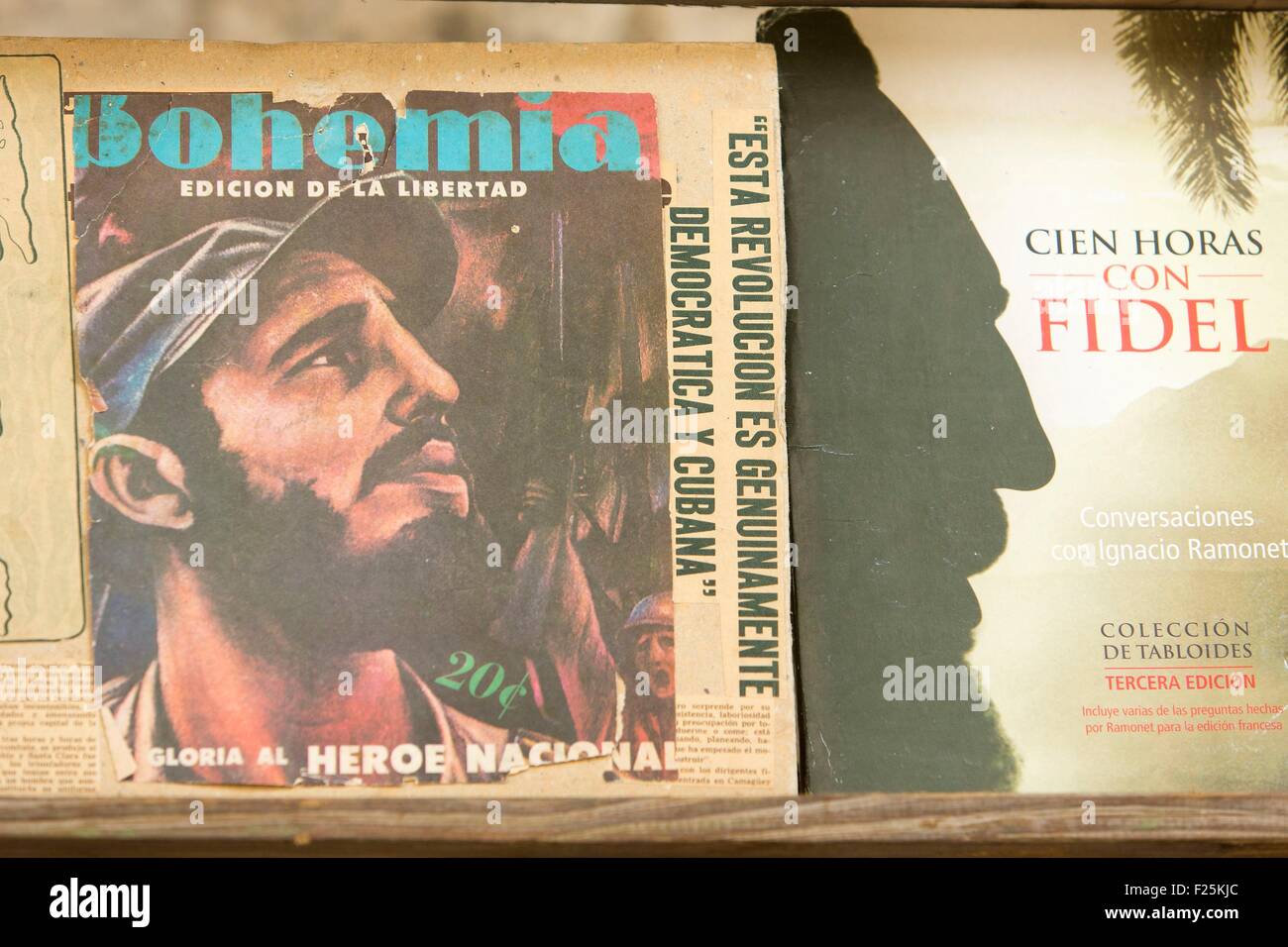 Cuba, Ciudad de la Habana Province, La Havane, La Habana Vieja, quartier livres représentant Fidel Castro sur la Plaza de Armas Banque D'Images