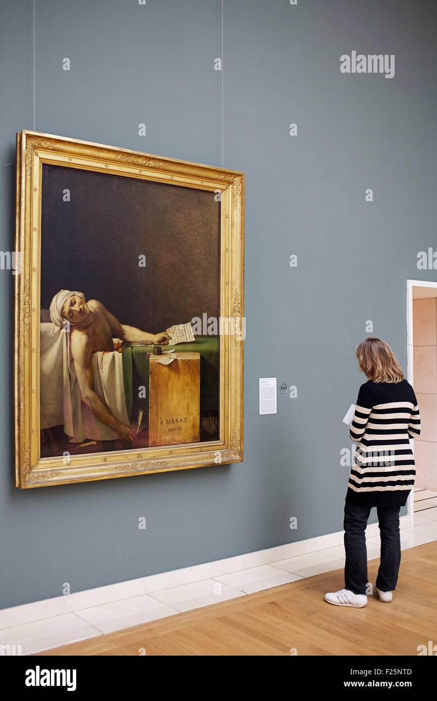 Belgique, Bruxelles, Musées royaux des beaux-Arts, Musée d'art ancien (Musée des vieux maîtres), La Mort de Marat, Jacques Louis David's painting en 1793 Banque D'Images
