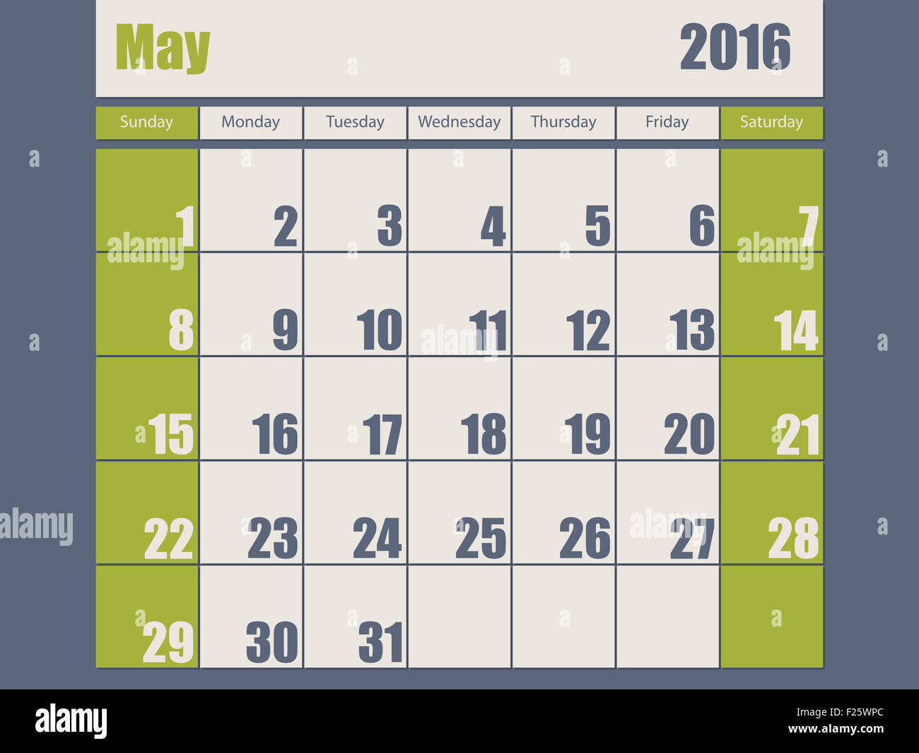 Calendrier 2016 de couleur bleu vert design pour le mois de janvier Banque D'Images