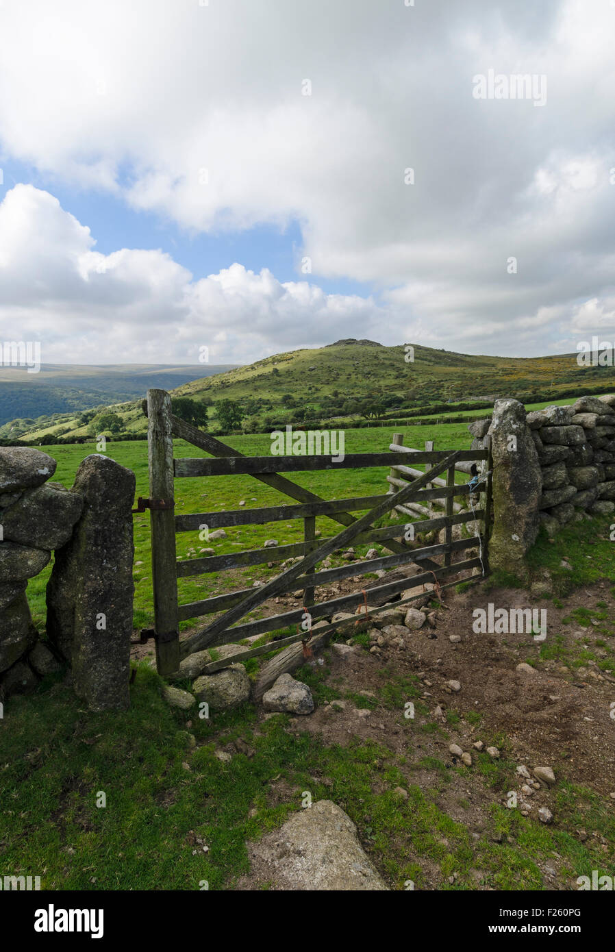 Porte en bois mur en pierre dans le parc national du Dartmoor haytor Banque D'Images