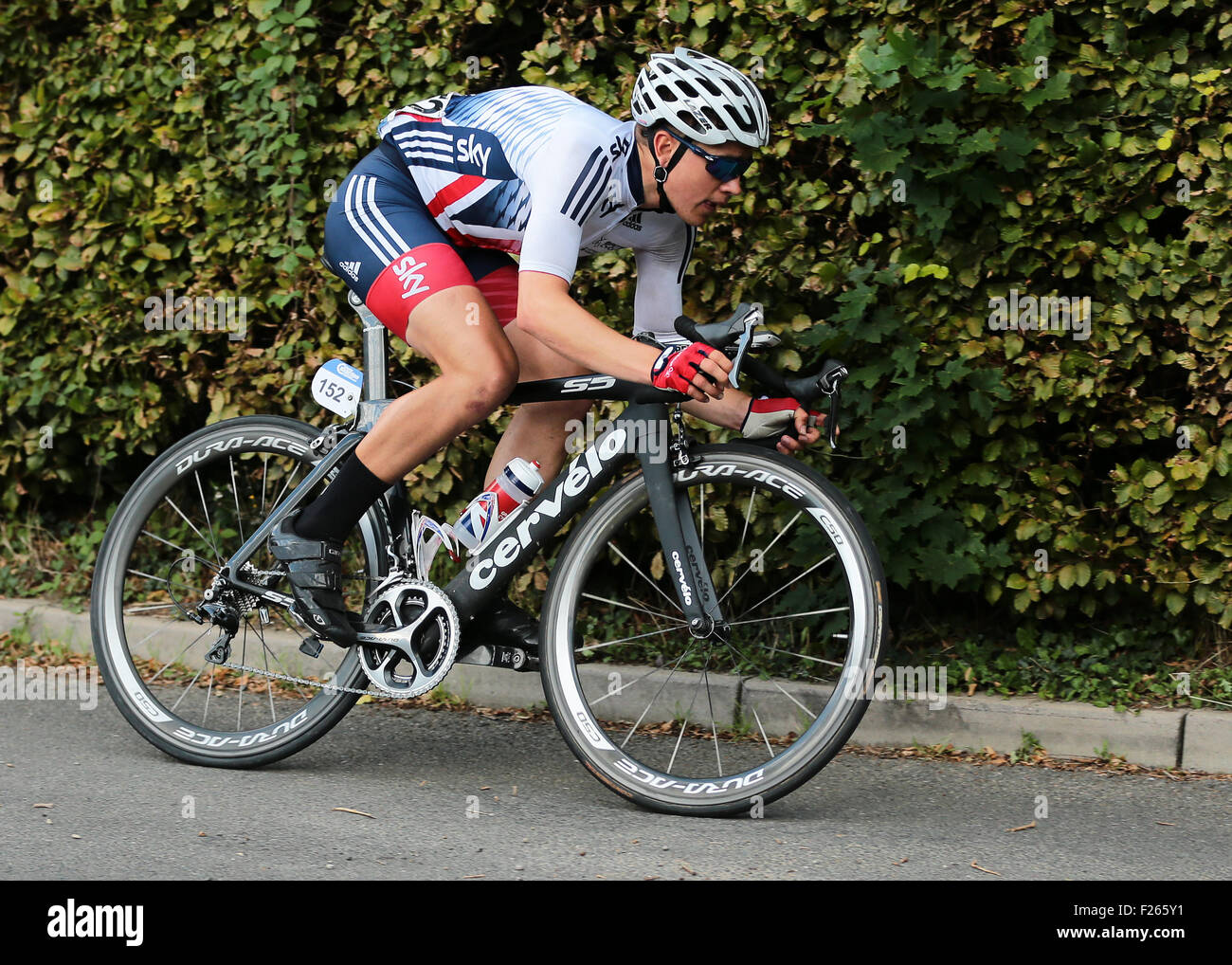 Fakenham, UK. 12 Sep, 2015. Tour de France Étape 7. Fakenham à Ipswich. Gabriel Cullaigh de Grande-bretagne dans second Crédit : Action Plus Sport/Alamy Live News Banque D'Images