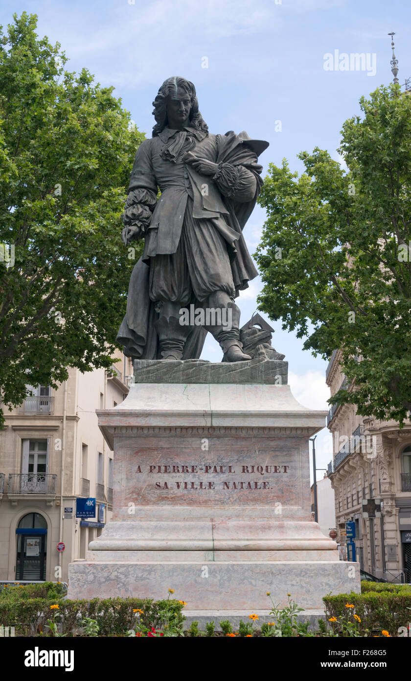 Statue de Pierre Paul Riquet, Béziers, Languedoc-Roussillon, France, Europe Banque D'Images