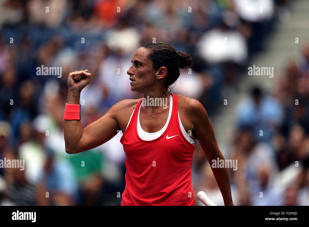 New York, USA. 12 Sep, 2015. Roberta Vinci de l'Italie lors de la finale de la femme de l'US Open contre compatriote Flavia Penetta à Flushing Meadows, New York dans l'après-midi du 12 septembre 2015. Pennetta a remporté le match 7-6 (7-4), 6-2 Crédit : Adam Stoltman/Alamy Live News Banque D'Images