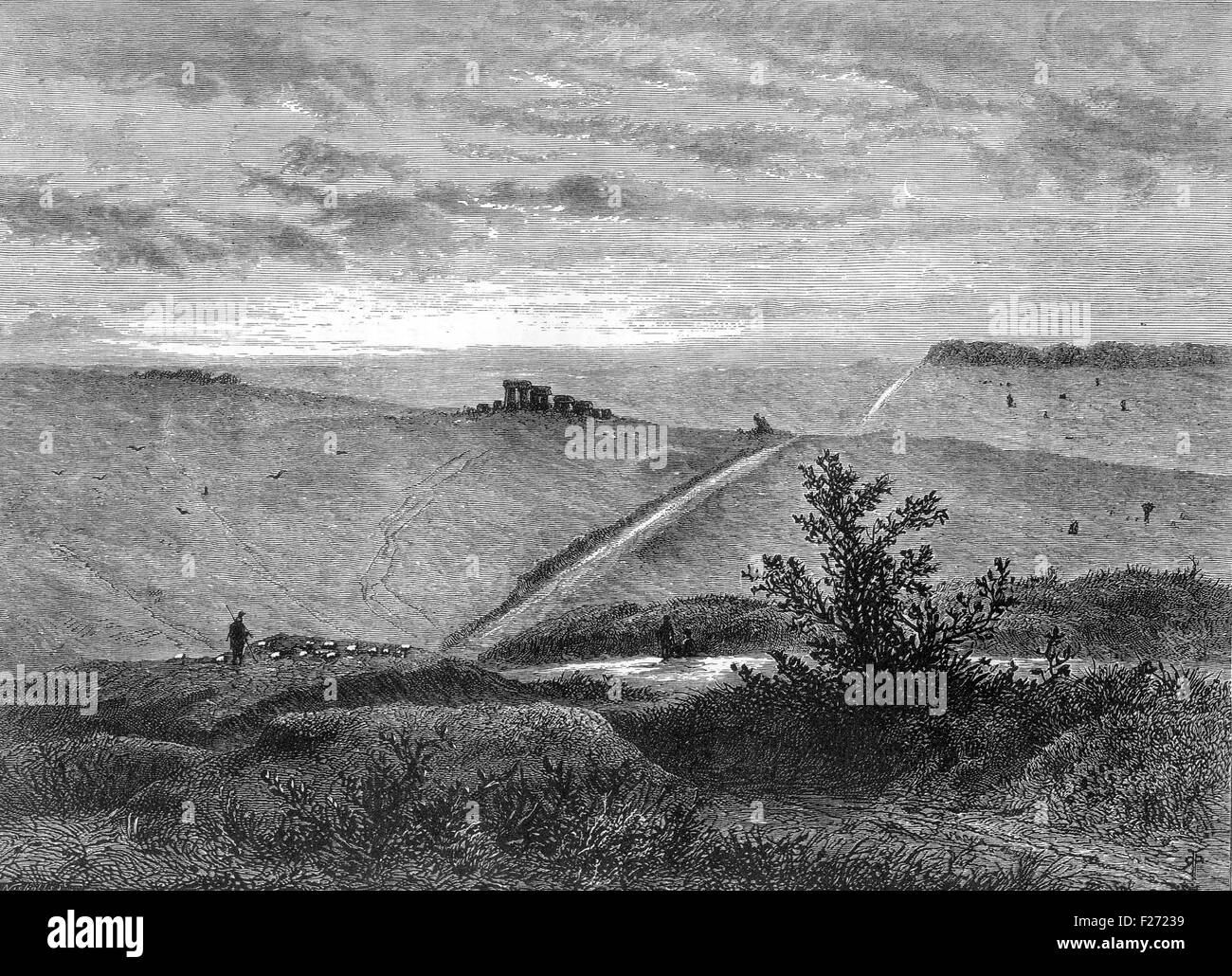 Plaine de Salisbury de près de Amesbury, 19e siècle Illustration noir et blanc ; Banque D'Images