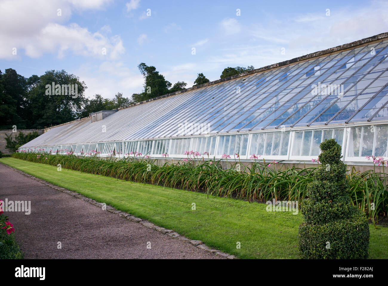 Grande serre victorienne en étages Château jardins clos de Kelso, Ecosse Banque D'Images