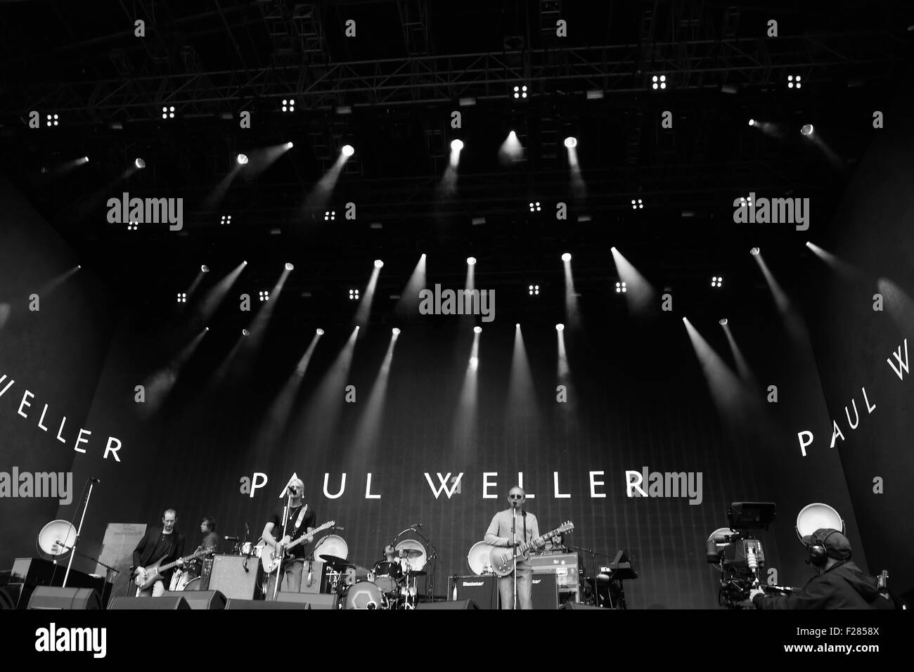 Londres, Royaume-Uni, 26 juin 2015 : Paul Weller ( ce fichier a été modifié numériquement à monochrome ) sur scène à l'été britannique Ti Banque D'Images