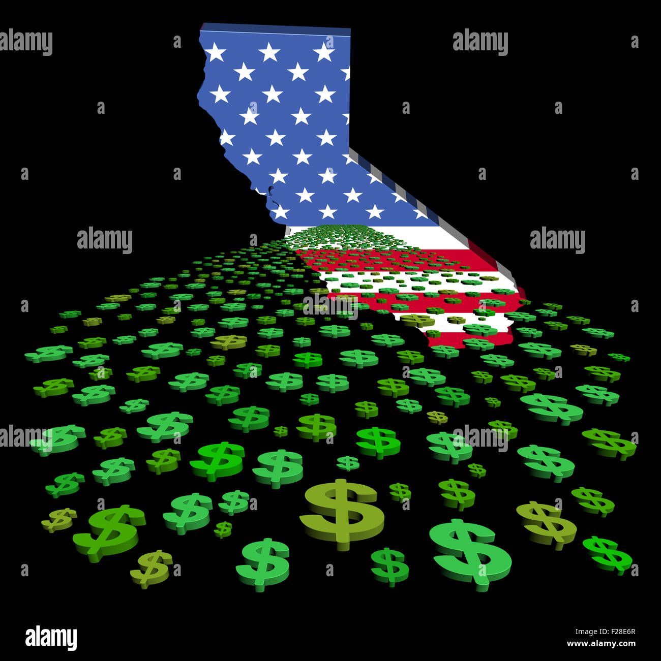 Californie carte drapeau avec abstract illustration dollars Banque D'Images