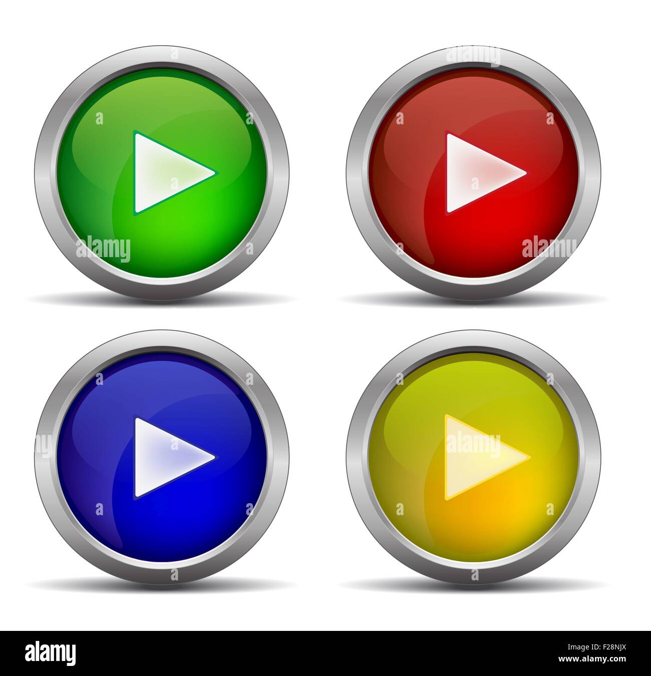 Bouton web brillant couleur jouer, belle bouton Internet défini. vert, jaune, rouge, bleu Banque D'Images