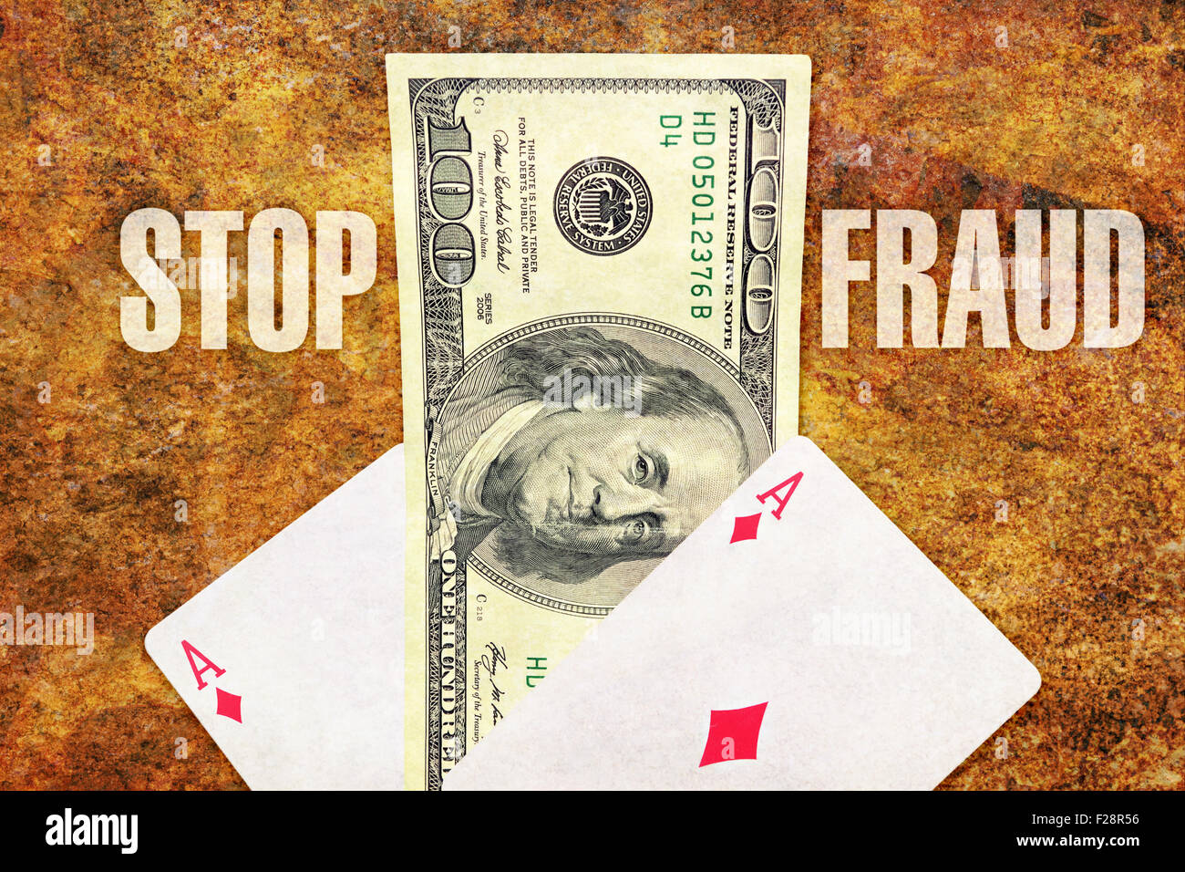 Mettre fin à la fraude du texte avec deux as et de billets de 100 dollars Banque D'Images