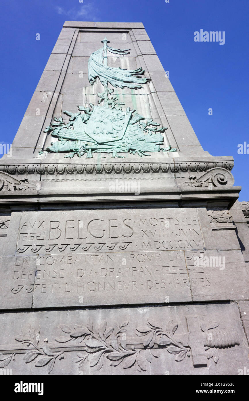 Monument pour les soldats belges sur la bataille de Waterloo 1815 où les forces britanniques et alliées face Napoléon en Belgique Banque D'Images