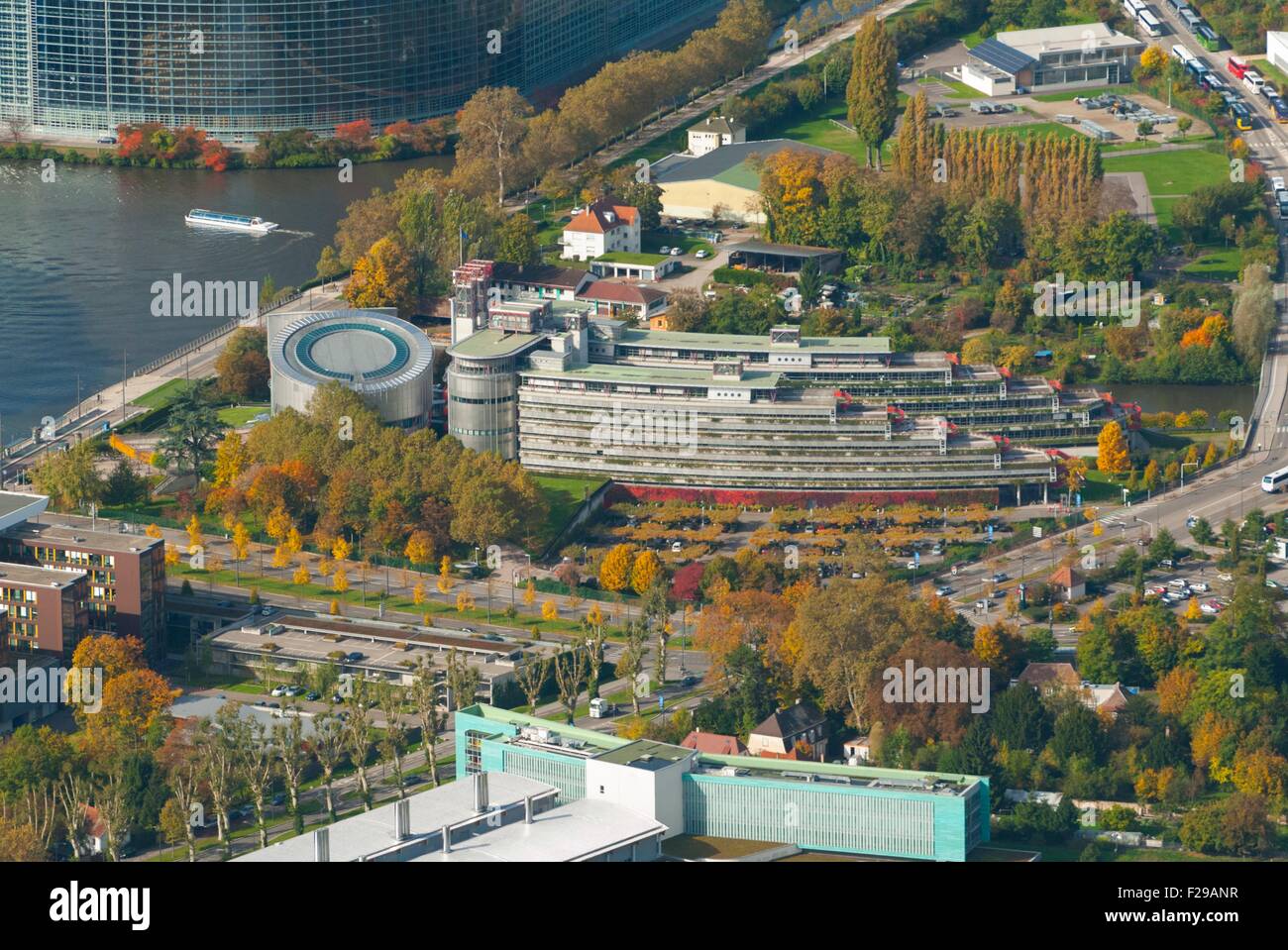 France, Bas Rhin (67), Strasbourg, bâtiments des institutions européennes, Institut des droits de l'Homme (vue aérienne) Banque D'Images