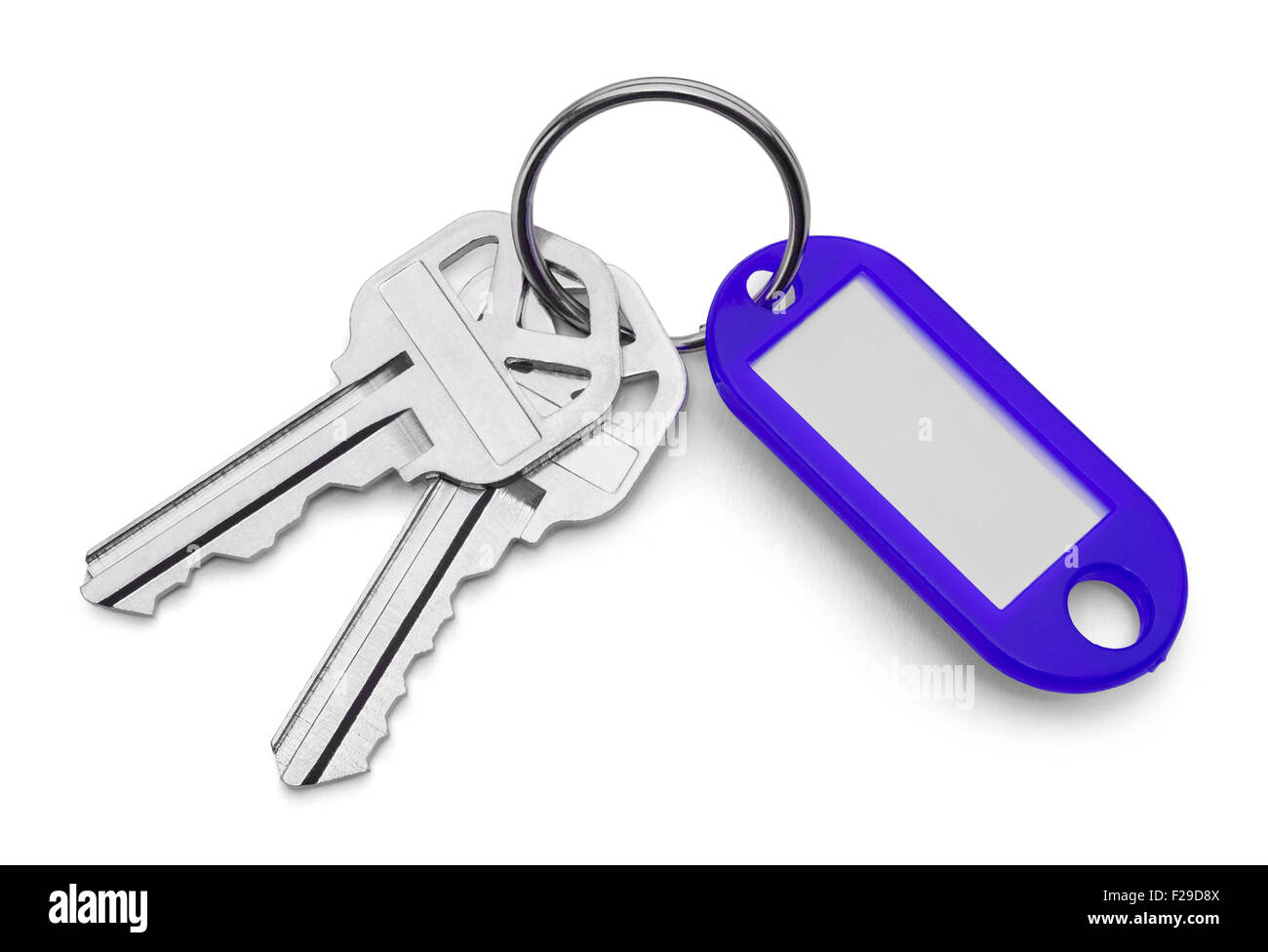 La chaîne Blue Key Tag et clés isolé sur fond blanc. Banque D'Images