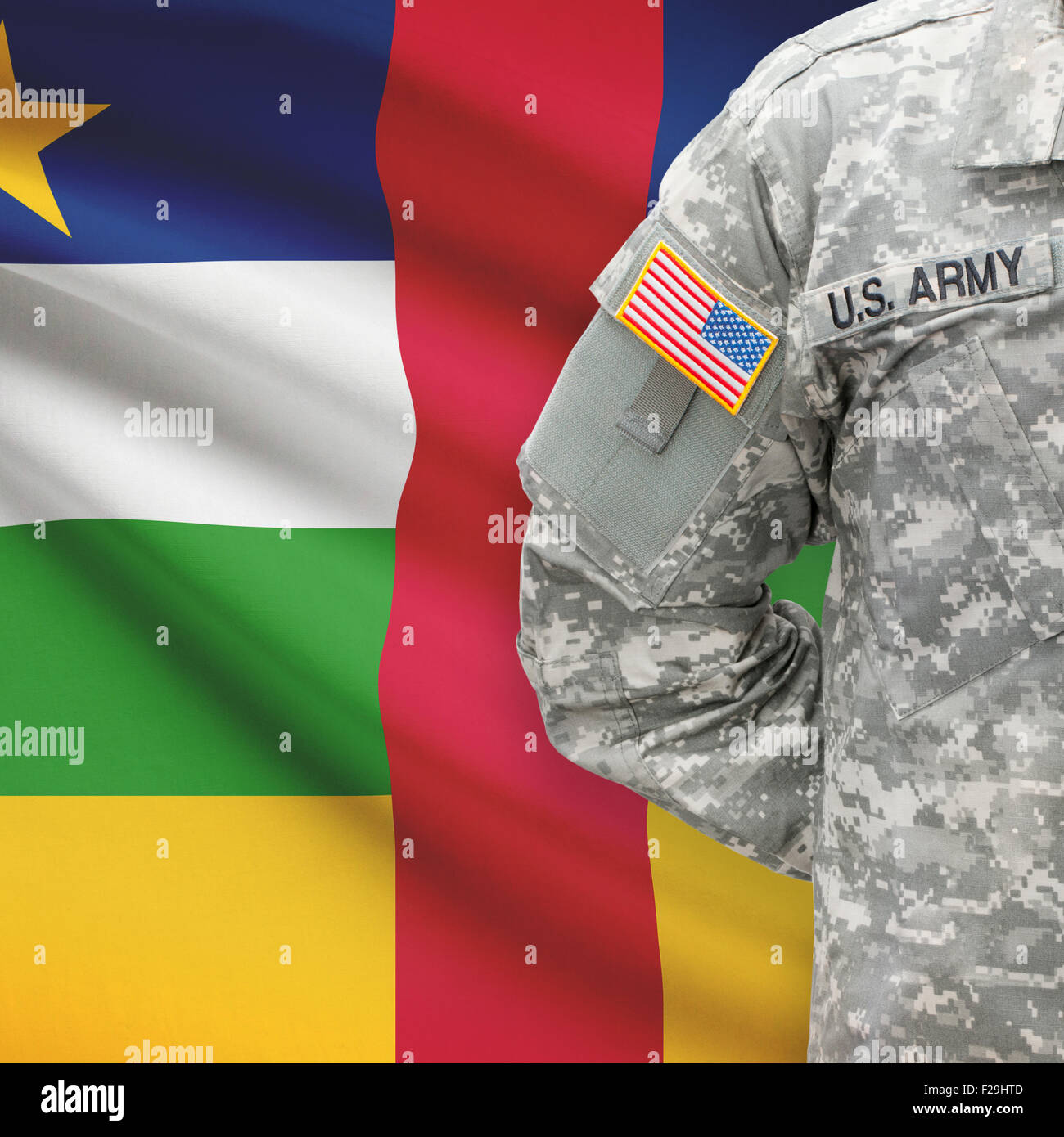 Soldat américain avec drapeau sur la série d'arrière-plan - République Centrafricaine Banque D'Images