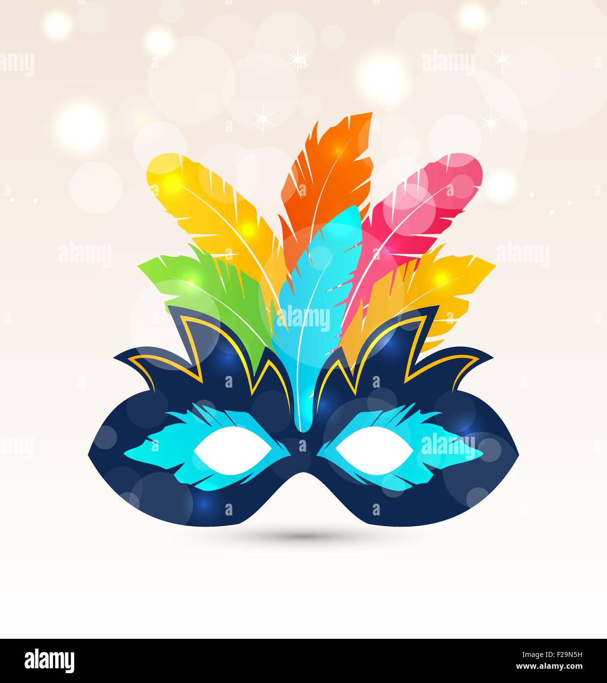 Carnaval haut en couleurs ou masque de théâtre avec des plumes Illustration de Vecteur