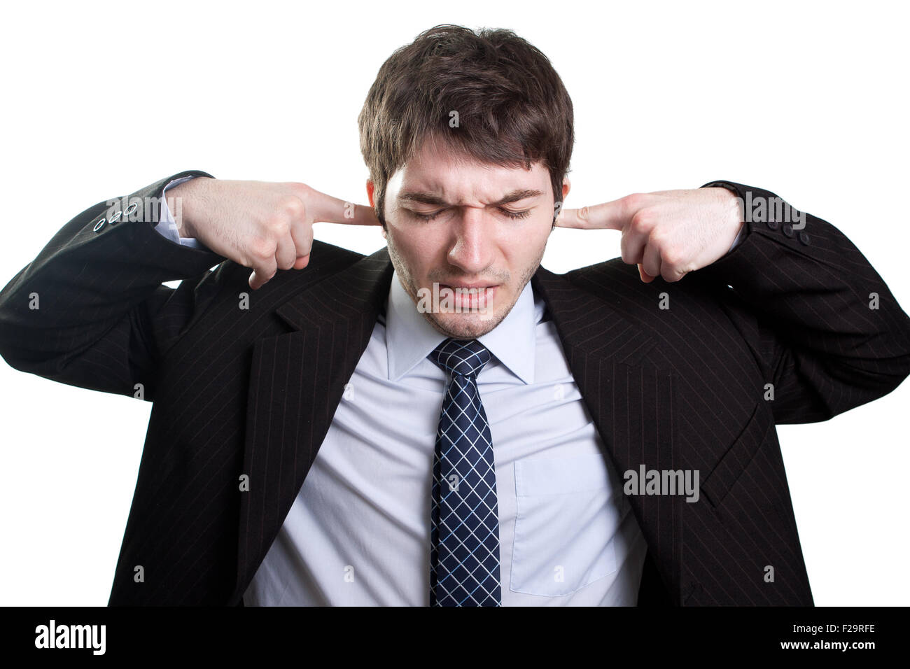 Homme d'isolé du bruit et du stress l'expression de concept Banque D'Images