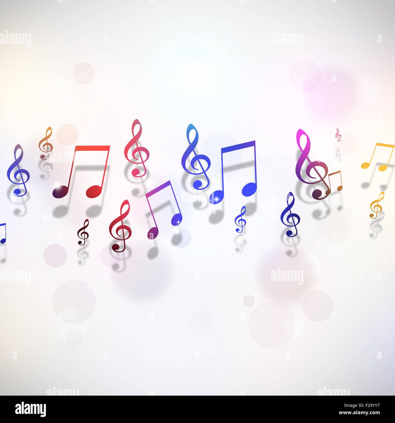 Résumé arrière-plan lumineux multicolore avec notes de musique Banque D'Images