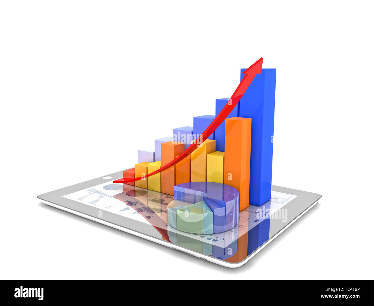 Image 3D du tableau financier et tablette Banque D'Images