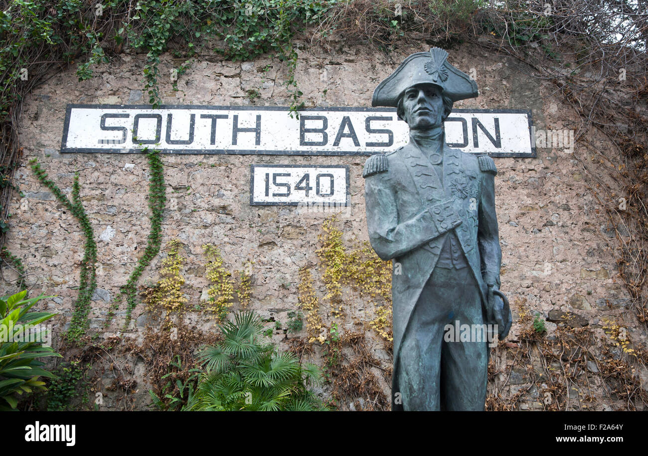 Statue de l'Amiral Lord Nelson à Bastion du Sud, Gibraltar, la terroritory en Europe du sud Banque D'Images