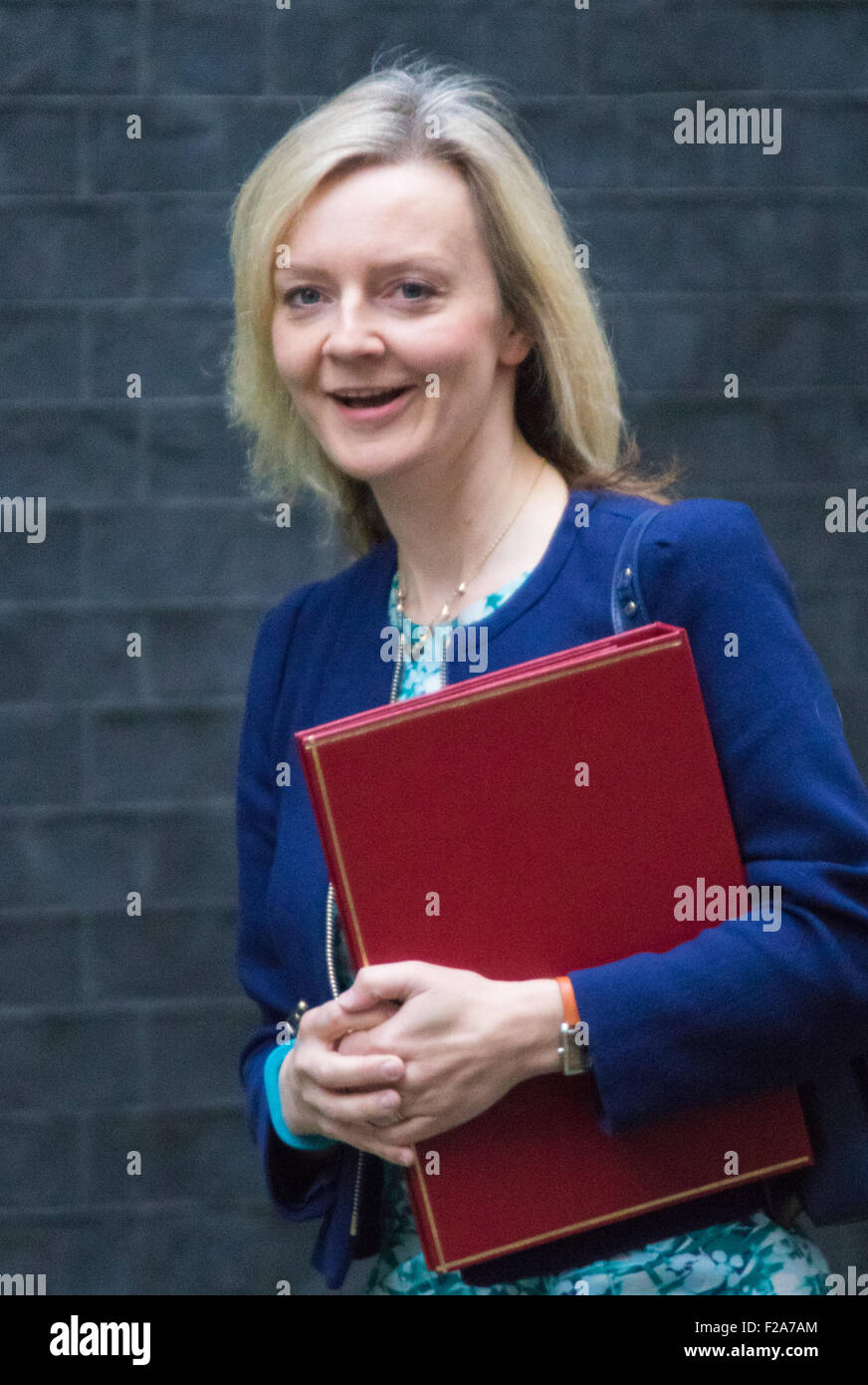 Downing Street, London, UK. 15 Septembre, 2015. Secrétaire d'État à l'environnement, de l'Alimentation et des Affaires rurales, Elizabeth Truss arrive au 10 Downing Street pour assister à la réunion hebdomadaire du cabinet © Paul Davey/Alamy Live News Crédit : Paul Davey/Alamy Live News Banque D'Images