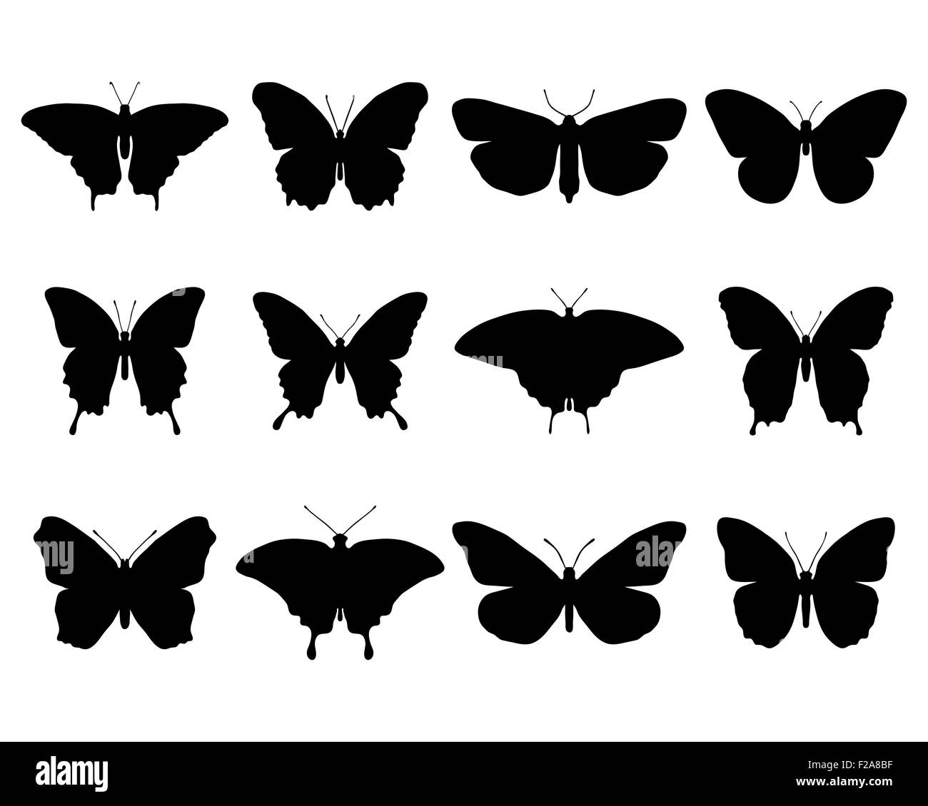Silhouettes noires de papillons, vector Banque D'Images
