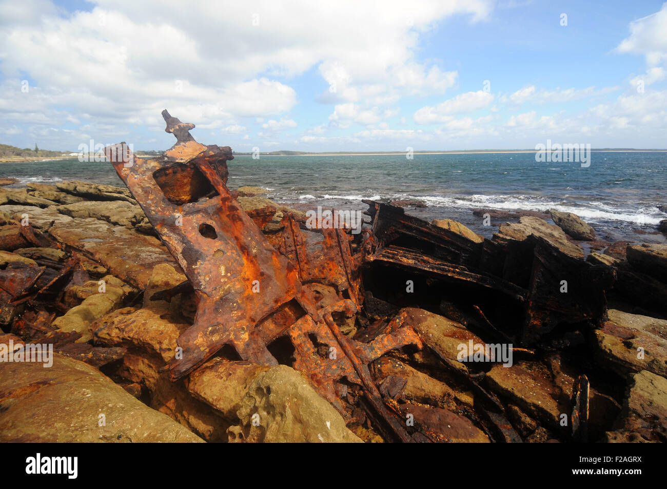 Vestiges de l'épave du SS Merimbula, Point de baleines, Currarong, Shoalhaven, région de Jervis Bay, NSW, Australie Banque D'Images
