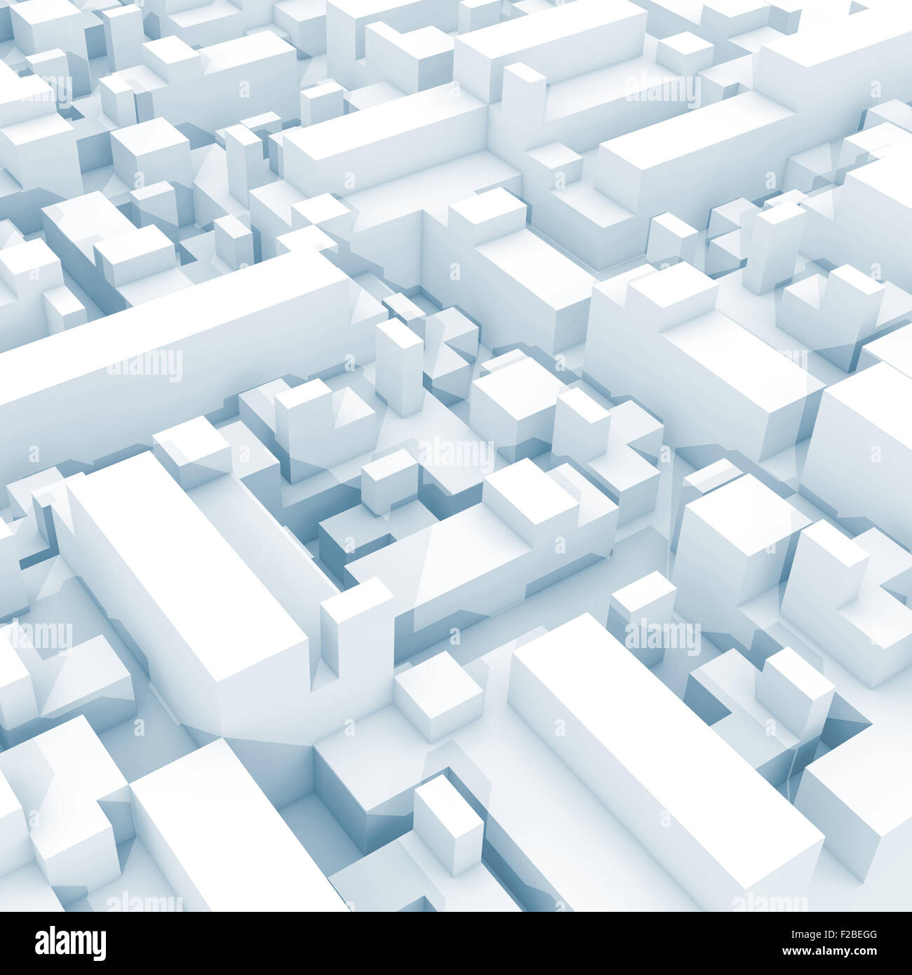 Abstract 3d blanc numérique cityscape with soft light blue shadows Banque D'Images