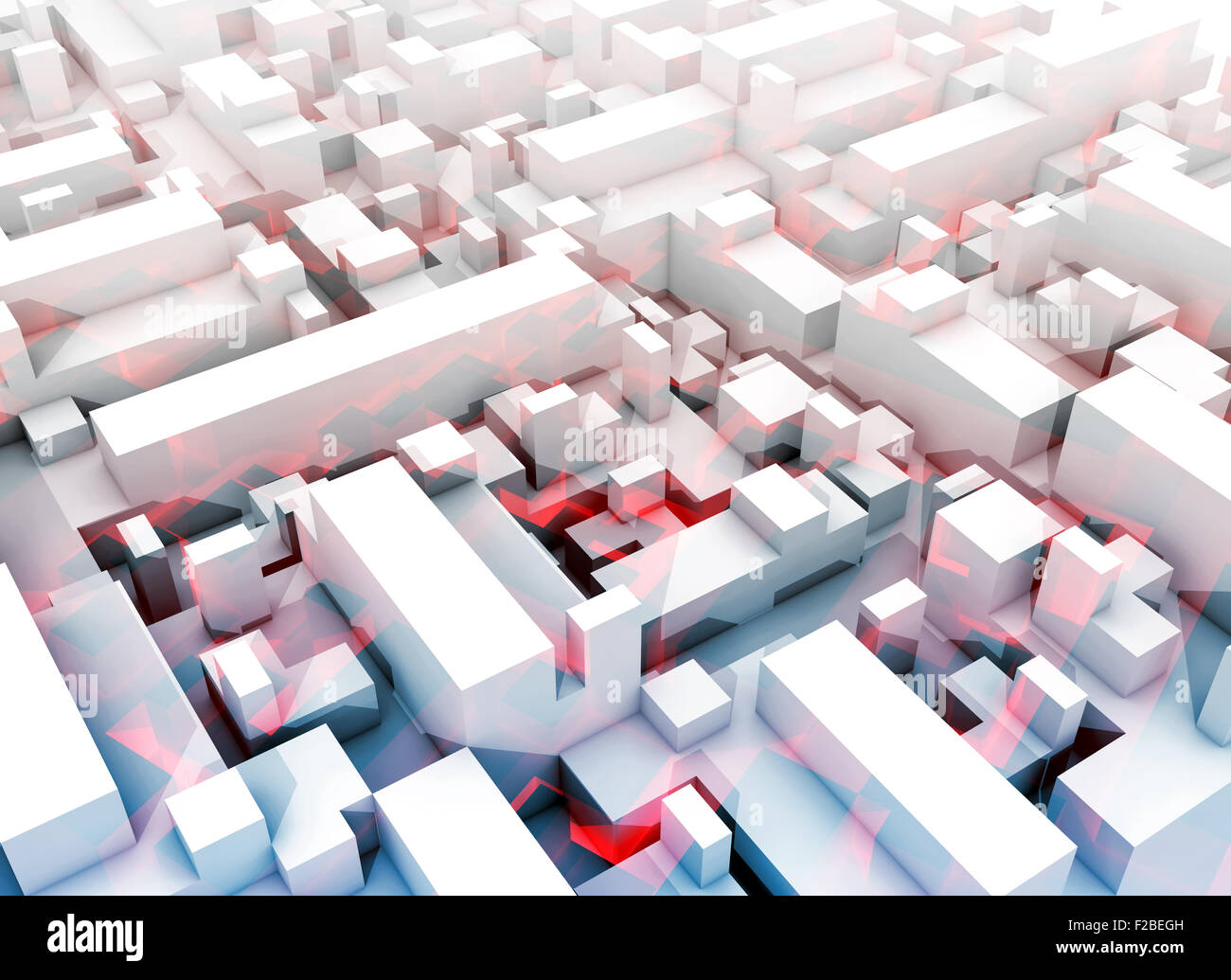 Numérique 3d abstrait blanc paysage urbain avec douce lumière ombres bleues et rouge tendance Banque D'Images