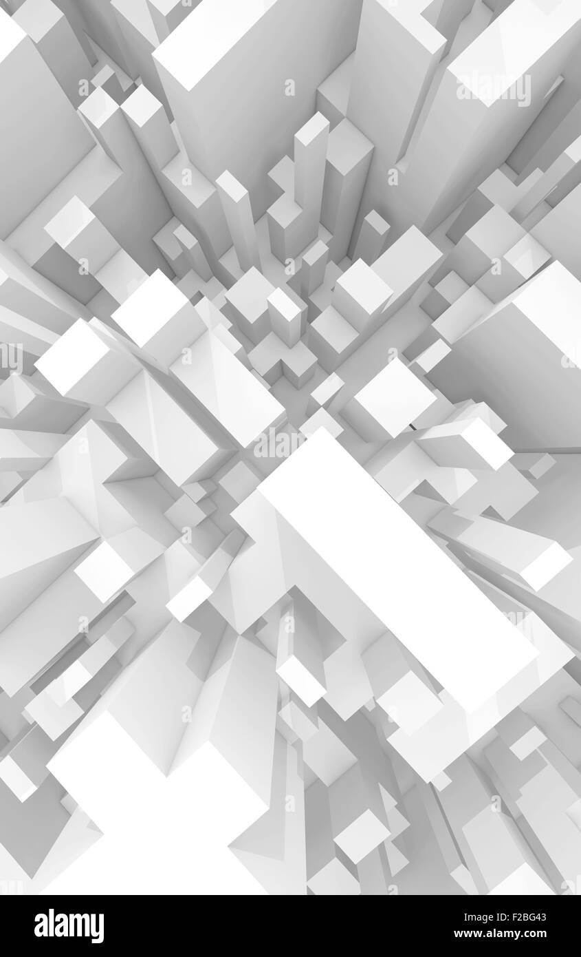 Schéma abstrait 3d blanc paysage urbain, vue supérieure avec effet de perspective Banque D'Images