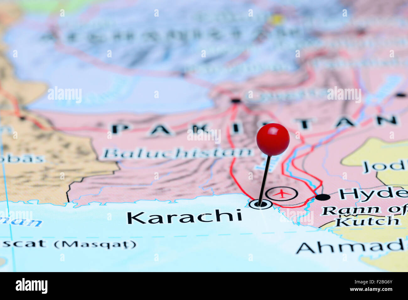 Karachi épinglée sur une carte de l'Asie Banque D'Images
