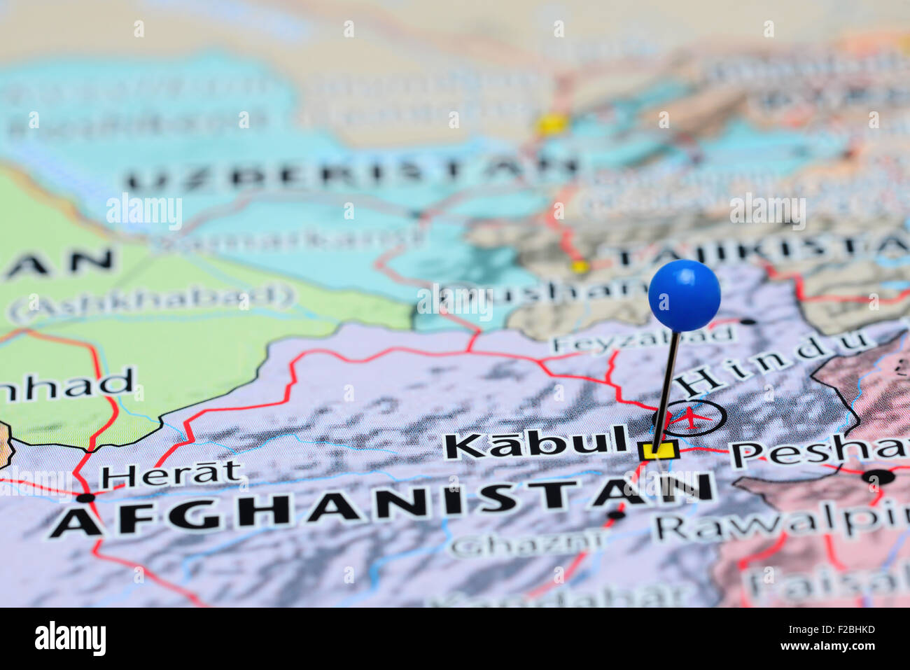 Kaboul épinglée sur une carte de l'Asie Banque D'Images
